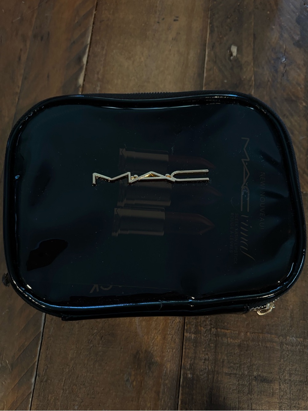 MAC Cosmetics Black Glossy Makeup Pouch with Gold Logo